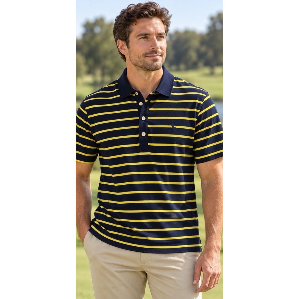 Ralph Lauren XL Polo Mens Polo Golf Snaps Closure Pony Logo Short Sleeve Stripe